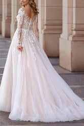 Long Sleeves Sweetheart Lace Ball Gown Wedding Dress-27dress